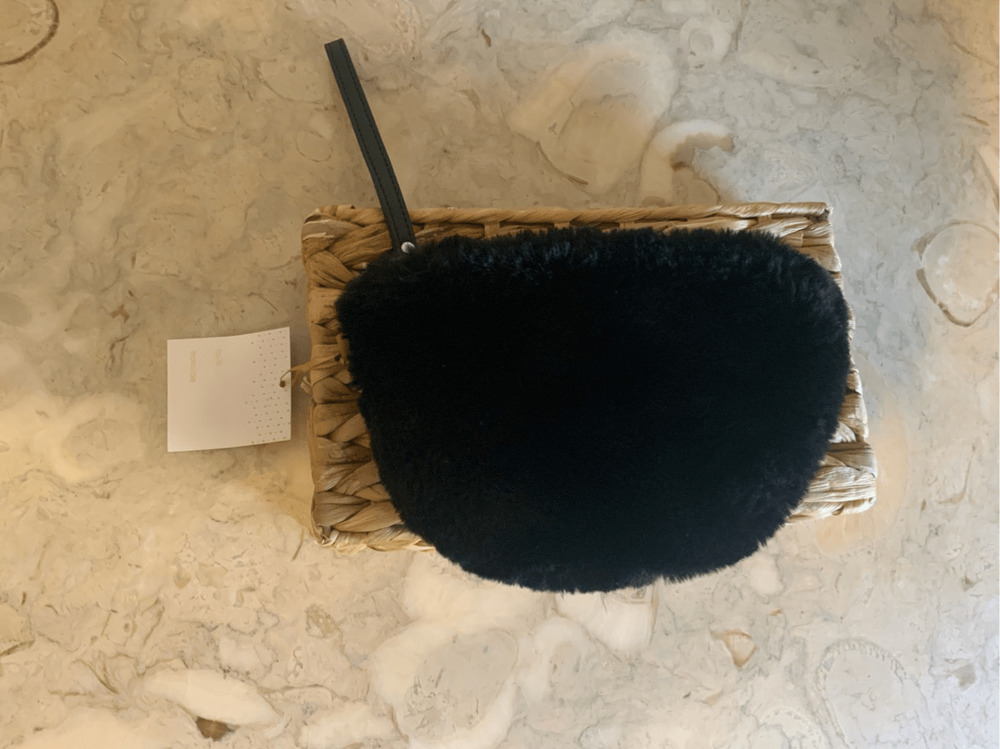 1960 Black Plush Faux Fur Wristlet Purse Bag Clutch